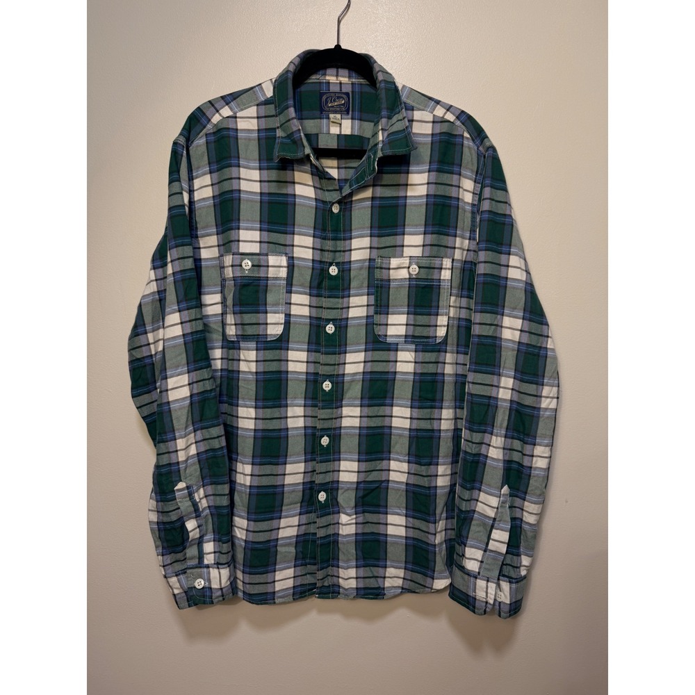 J.Crew Sportsmen Outfitter Button Down XL Plaid Flannel Green Blue Mens Shirt